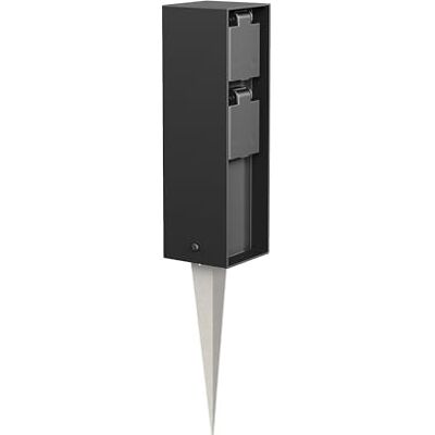 ledscom.de Suporte de lâmpada de jardim POKU com piqueta de terra para exteriores, IP44, 2 vias, preto, quadrado, 23 cm ledscom.de Suporte de lâmpada de jardim POKU com piqueta de terra para exteriores, IP44, 2 vias, preto, quadrado, 23 cm