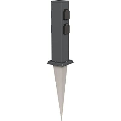 ledscom.de Polly pilar de tomada de jardim com espeto de chão para exteriores, IP44, 4 conectores, aço inoxidável, angular, antracite, 40 cm ledscom.de Polly pilar de tomada de jardim com espeto de chão para exteriores, IP44, 4 conectores, aço inoxidável, angular, antracite, 40 cm