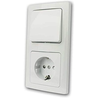 ChiliTec Delphi Tomada de corrente com interruptor de luz, moldura dupla, 230 V, combinação de 2 vias, com interruptor de mudança, moldura confortável, conector de fixação ChiliTec Delphi Tomada de corrente com interruptor de luz, moldura dupla, 230 V, combinação de 2 vias, com interruptor de mudança, moldura confortável, conector de fixação