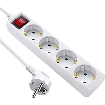 EXTRASTAR Extensão Elétrica com 4 Tomadas e Interruptor, 3 Metros, Proteção Infantil, até Carga 3680W, 16A, Branco EXTRASTAR Extensão Elétrica com 4 Tomadas e Interruptor, 3 Metros, Proteção Infantil, até Carga 3680W, 16A, Branco