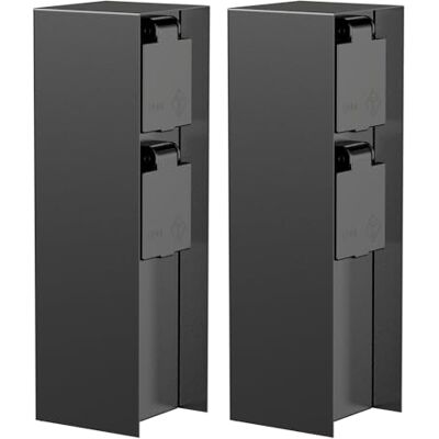 ledscom.de 2 peças. Tomada de jardim pilar POMI para exterior, IP44, 2 vias, aço inoxidável, preto, quadrado, 23 cm ledscom.de 2 peças. Tomada de jardim pilar POMI para exterior, IP44, 2 vias, aço inoxidável, preto, quadrado, 23 cm
