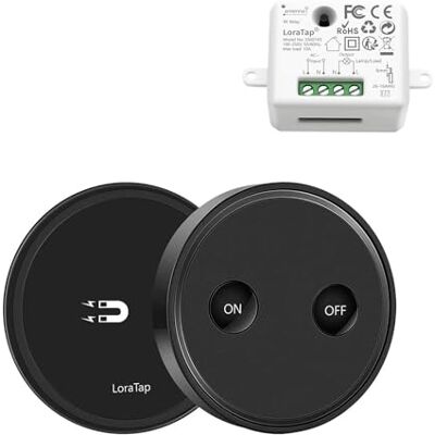 LoraTap 868 MHz Kit de interruptor sem fios preto recetor de relé branco para luz candeeiro teto ventilador eletrodomésticos, 2500 W, 200 m controlo remoto, 5 anos de garantia LoraTap 868 MHz Kit de interruptor sem fios preto recetor de relé branco para luz candeeiro teto ventilador eletrodomésticos, 2500 W, 200 m controlo remoto, 5 anos de garantia