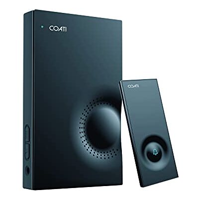 Simon Campainha sem fios Coati, campainha para exterior e interior, longo alcance, suporte automático sem fios com botão, para porta da casa, transmissão máxima. 150 m, branco Simon Campainha sem fios Coati, campainha para exterior e interior, longo alcance, suporte automático sem fios com botão, para porta da casa, transmissão máxima. 150 m, branco