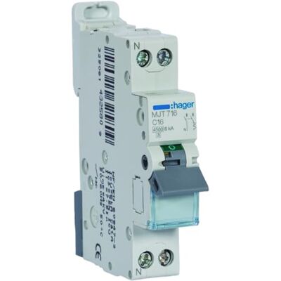 Hager MJT716 Disjuntor 1P+N 16A C 4,5/6KA 1 m Hager MJT716 Disjuntor 1P+N 16A C 4,5/6KA 1 m