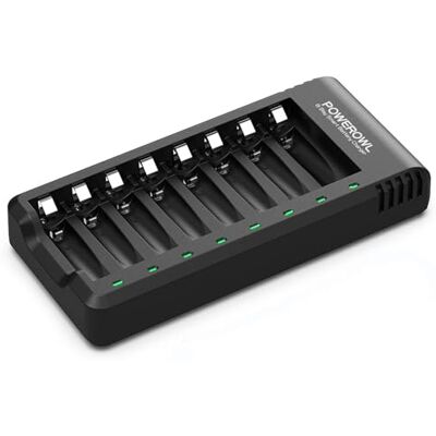 POWEROWL Carregador de pilhas para Ni-MH pilhas recarregáveis AA/AAA, ranhura independente e USB carregamento rápido, indicador LED (carregador de 8 ranhuras, sem pilha) POWEROWL Carregador de pilhas para Ni-MH pilhas recarregáveis AA/AAA, ranhura independente e USB carregamento rápido, indicador LED (carregador de 8 ranhuras, sem pilha)