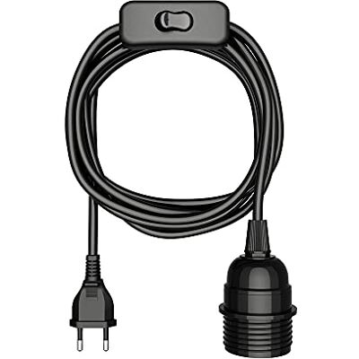 ledscom.de Cabo LEKA, tomada, interruptor, preto, 3 m, suporte para lâmpadas, 1 x E27 máx. 60W ledscom.de Cabo LEKA, tomada, interruptor, preto, 3 m, suporte para lâmpadas, 1 x E27 máx. 60W
