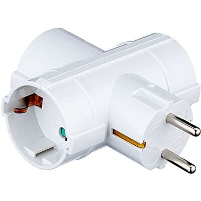 Garza Adaptador triplo lateral (3 tomadas Schuko) Ladrão triplo de tomadas com tomada de terra proteção infantil branco Garza Adaptador triplo lateral (3 tomadas Schuko) Ladrão triplo de tomadas com tomada de terra proteção infantil branco