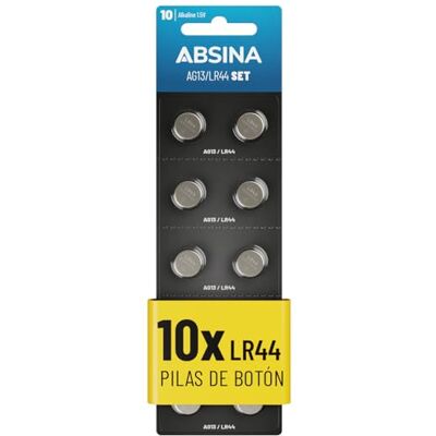 ABSINA 10 x AG13 LR44 pilhas de botão 1,5 V alcalinas à prova de fugas e de longa duração LR1154 / L1154 / L1154F / G13 / G13A / 13GA / V13GA / PX76A / RW88 2 Pilha Cas botão LR44, pilhas LR44 ABSINA 10 x AG13 LR44 pilhas de botão 1,5 V alcalinas à prova de fugas e de longa duração LR1154 / L1154 / L1154F / G13 / G13A / 13GA / V13GA / PX76A / RW88 2 Pilha Cas botão LR44, pilhas LR44
