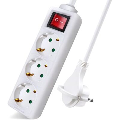 EXTRASTAR Extensão Elétrica com 3 Tomadas e Interruptor, Cabo 1,5M Tomada Plana, para Casa, Escritório e Viagens, 16A, 250V, 3680W, Branco EXTRASTAR Extensão Elétrica com 3 Tomadas e Interruptor, Cabo 1,5M Tomada Plana, para Casa, Escritório e Viagens, 16A, 250V, 3680W, Branco