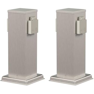 ledscom.de 2 colunas de tomadas para jardim Polly para exterior, IP44, de 2 tomas, aço inoxidável, quadradas, 27 cm ledscom.de 2 colunas de tomadas para jardim Polly para exterior, IP44, de 2 tomas, aço inoxidável, quadradas, 27 cm