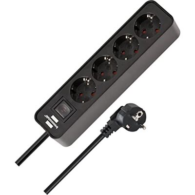 Brennenstuhl Ecolor extensão elétrica com 4 tomadas (Cabo de 1,5 m, com Interruptor) Cor Preto Brennenstuhl Ecolor extensão elétrica com 4 tomadas (Cabo de 1,5 m, com Interruptor) Cor Preto