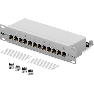 HB-DIGITAL Painel de distribuição CAT 6a, painel de conexão, 10 polegadas, 12 portas, 10 Gbps, conectores RJ45 blindados, fitas LSA; braçadeiras de corte AWG 22-26 TIA568A TIA568B PoE++, cor HB-DIGITAL Painel de distribuição CAT 6a, painel de conexão, 10 polegadas, 12 portas, 10 Gbps, conectores RJ45 blindados, fitas LSA; braçadeiras de corte AWG 22-26 TIA568A TIA568B PoE++, cor