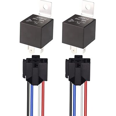 Gebildet 2 peças JD2912 Arnês de relé para carro 24 V 40A 4 pinos SPST 12 AWG Tomadas de arnês com díodo incorporado para automóvel camião Vaneta motocicleta barco Gebildet 2 peças JD2912 Arnês de relé para carro 24 V 40A 4 pinos SPST 12 AWG Tomadas de arnês com díodo incorporado para automóvel camião Vaneta motocicleta barco