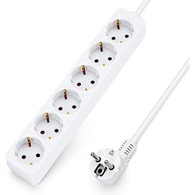 Aigostar Extensão elétrica de 6 tomadas com Cabo de 3 Metros, Cor Branco Aigostar Extensão elétrica de 6 tomadas com Cabo de 3 Metros, Cor Branco