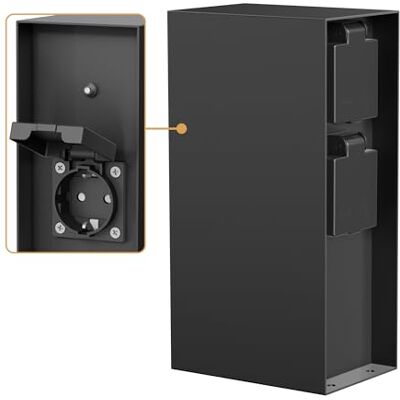 ledscom.de Coluna de tomadas para jardim POMI IP44, 2 tomadas Schuko, com sensor crepuscular para iluminação de jardim, aço inoxidável, preto, quadrado, 23 cm ledscom.de Coluna de tomadas para jardim POMI IP44, 2 tomadas Schuko, com sensor crepuscular para iluminação de jardim, aço inoxidável, preto, quadrado, 23 cm