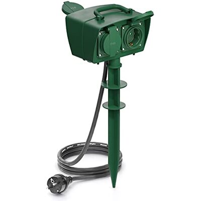 deleyCON Tomada Exterior com Estaca, Quatro Tomadas, Proteção Reforçada, IP44 Resistente a Salpicos, Apta para Intempérie, Cabo de 1,4 m para Jardim e Terraço deleyCON Tomada Exterior com Estaca, Quatro Tomadas, Proteção Reforçada, IP44 Resistente a Salpicos, Apta para Intempérie, Cabo de 1,4 m para Jardim e Terraço