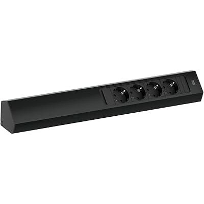 Bachmann Extensão Casia 2 de 4 tomadas com cabo de 2 m para montagem na parede e canto na cozinha e escritório, cor preta 932,104 (com cobertura ajustável e revestimento anti-impressões digitais) Bachmann Extensão Casia 2 de 4 tomadas com cabo de 2 m para montagem na parede e canto na cozinha e escritório, cor preta 932,104 (com cobertura ajustável e revestimento anti-impressões digitais)