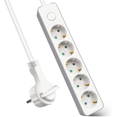 EXTRASTAR Extensão de tomada com 5 tomadas, extensão de tomada com interruptor, 3 m, para casa, escritório e viagens, 3680W, 3G x 1,5 mm², branco, 1 unidade EXTRASTAR Extensão de tomada com 5 tomadas, extensão de tomada com interruptor, 3 m, para casa, escritório e viagens, 3680W, 3G x 1,5 mm², branco, 1 unidade