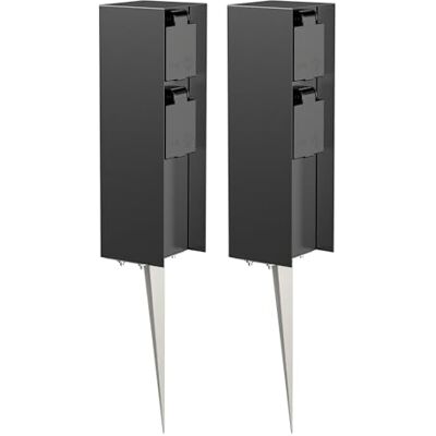 ledscom.de 2 peças. Tomada de jardim pilar POMI com de terra para exteriores, IP44, 2 vias, preto, quadrado, 23 cm ledscom.de 2 peças. Tomada de jardim pilar POMI com de terra para exteriores, IP44, 2 vias, preto, quadrado, 23 cm