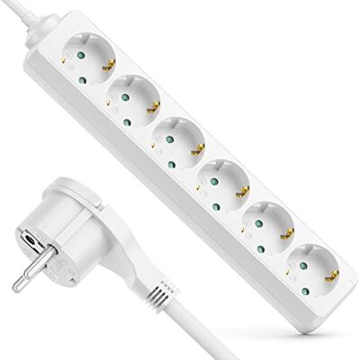 deleyCON 6 Compartimentos Régua de Tomadas com Conector Plano Régua Interior Cabo 5m Tomada de Contacto Plano Carcaça Robusta de Plástico Branco deleyCON 6 Compartimentos Régua de Tomadas com Conector Plano Régua Interior Cabo 5m Tomada de Contacto Plano Carcaça Robusta de Plástico Branco