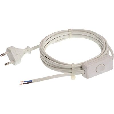 as - Schwabe as Schwabe Cabo de ligação Euro com interruptor intermédio 3m H03VVH2-F 2x0,75, ficha plana Euro, 30mm descascado com terminais de cabo, 230V, 2,5A, branco, IP20, as - Schwabe as Schwabe Cabo de ligação Euro com interruptor intermédio 3m H03VVH2-F 2x0,75, ficha plana Euro, 30mm descascado com terminais de cabo, 230V, 2,5A, branco, IP20,