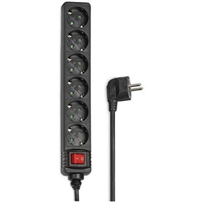 Hama Extensão de 6 tomadas com interruptor (Interruptor iluminado, para ligar até 6 dispositivos, cabo de 1,4 m, proteção anticontacto), cor preta Hama Extensão de 6 tomadas com interruptor (Interruptor iluminado, para ligar até 6 dispositivos, cabo de 1,4 m, proteção anticontacto), cor preta
