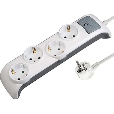 Electraline Extensão de base múltipla, branca, 3G1 mm², 2 m, 4 tomadas Electraline Extensão de base múltipla, branca, 3G1 mm², 2 m, 4 tomadas