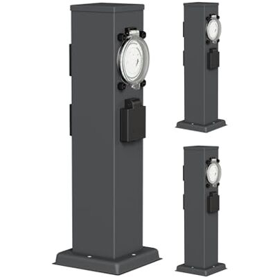 ledscom.de 3 unidades Tomada de jardim Pilar Polly para exterior, IP44, temporizador, 3 vias, aço inoxidável, antracite, angular, 40 cm ledscom.de 3 unidades Tomada de jardim Pilar Polly para exterior, IP44, temporizador, 3 vias, aço inoxidável, antracite, angular, 40 cm