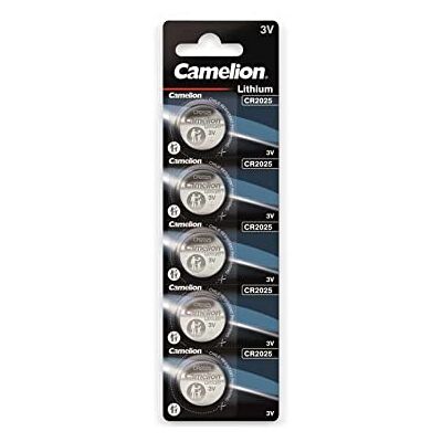 Camelion Pacote de 5 pilhas de lítio de 3 V CR2025 Camelion Pacote de 5 pilhas de lítio de 3 V CR2025