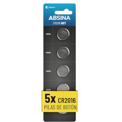 ABSINA 5X Pilhas CR2016 3V Lithium Pilha CR 2016 à prova de fugas e de longa duração CR 2016 Pilha botão para controlo do carro, comando de garagem, relógios e muito mais ABSINA 5X Pilhas CR2016 3V Lithium Pilha CR 2016 à prova de fugas e de longa duração CR 2016 Pilha botão para controlo do carro, comando de garagem, relógios e muito mais