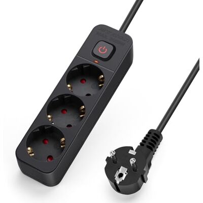 Aigostar Extensão de 3 tomadas com interruptor, 5 m cabo, 16 A/3680 W, proteção infantil, preto, extensão elétrica para casa, escritório, quarto Aigostar Extensão de 3 tomadas com interruptor, 5 m cabo, 16 A/3680 W, proteção infantil, preto, extensão elétrica para casa, escritório, quarto