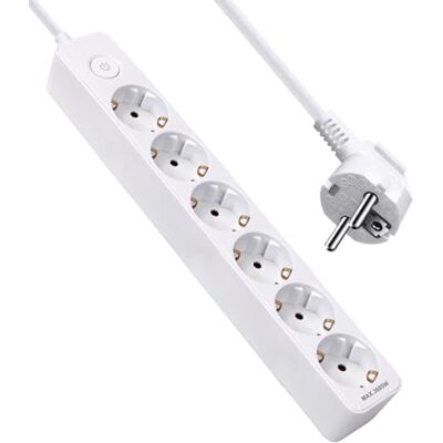 EXTRASTAR Extensão de extensão com 6 tomadas e interruptor, extensão com 6 tomadas, cabo de 1,4 m, para casa, escritório e viagens, 16 A, 250 V, MAX 3680 W, branco EXTRASTAR Extensão de extensão com 6 tomadas e interruptor, extensão com 6 tomadas, cabo de 1,4 m, para casa, escritório e viagens, 16 A, 250 V, MAX 3680 W, branco