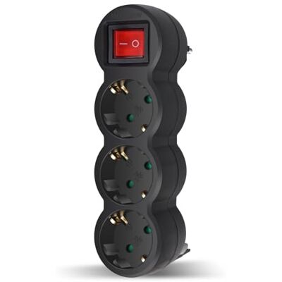 EXTRASTAR 3 em 1 Adaptador Plano com Interruptor e Três Tomadas Schuko, até Carga 3680W, 16A, 250V, Preto, 1 pc EXTRASTAR 3 em 1 Adaptador Plano com Interruptor e Três Tomadas Schuko, até Carga 3680W, 16A, 250V, Preto, 1 pc
