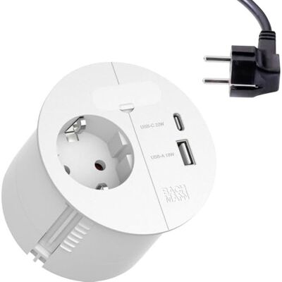 Bachmann Tomada embutida Loop IN Charge 1 x tomada 1 x USB A/C 22 W com cabos 2 m de cabo para escritório, sala de reuniões e casa em branco Bachmann Tomada embutida Loop IN Charge 1 x tomada 1 x USB A/C 22 W com cabos 2 m de cabo para escritório, sala de reuniões e casa em branco