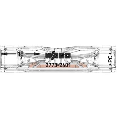 WAGO 2773-2401 Conectores passantes para condutores de cabo único e múltiplo, máx. 4 mm², 2 condutores, transparente, 100 unidades WAGO 2773-2401 Conectores passantes para condutores de cabo único e múltiplo, máx. 4 mm², 2 condutores, transparente, 100 unidades