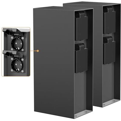 ledscom.de Coluna de tomadas para jardim POMI (2 unidades) para exterior, IP44, 4 tomadas, aço inoxidável, antracite, quadrado, 23 cm ledscom.de Coluna de tomadas para jardim POMI (2 unidades) para exterior, IP44, 4 tomadas, aço inoxidável, antracite, quadrado, 23 cm