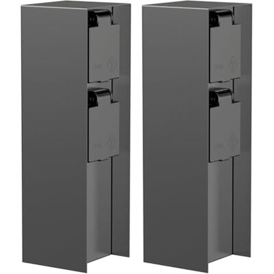 ledscom.de 2 peças. Tomada de jardim pilar POMI para exterior, IP44, 2 vias, aço inoxidável, antracite, quadrada, 23 cm ledscom.de 2 peças. Tomada de jardim pilar POMI para exterior, IP44, 2 vias, aço inoxidável, antracite, quadrada, 23 cm
