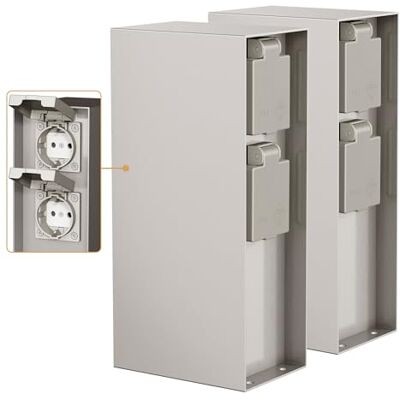 ledscom.de 2 colunas de tomadas para jardim POMI para exterior, IP44, 4 tomadas, aço inoxidável, quadradas, 23 cm ledscom.de 2 colunas de tomadas para jardim POMI para exterior, IP44, 4 tomadas, aço inoxidável, quadradas, 23 cm