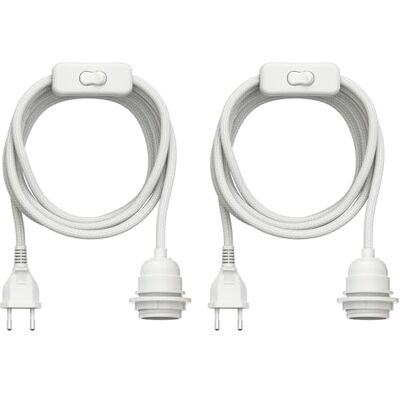 ledscom.de 2 cabos têxteis LEKA, com tomada e interruptor, brancos, 3 m, casquilho para candeeiro, 1 E27, máx. 60W ledscom.de 2 cabos têxteis LEKA, com tomada e interruptor, brancos, 3 m, casquilho para candeeiro, 1 E27, máx. 60W
