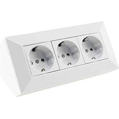 ChiliTec Tomada branca de 230 V para montagem em superfície para bancada de cozinha ou oficina, com ângulo de 45° ChiliTec Tomada branca de 230 V para montagem em superfície para bancada de cozinha ou oficina, com ângulo de 45°