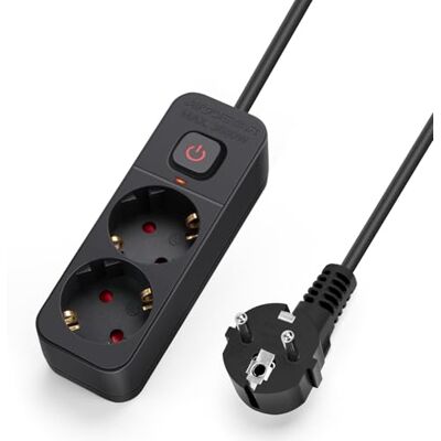 Aigostar Extensão Elétrica, Extensão de 2 Tomadas com Interruptor, Cabo de 3 Metros, Preto Aigostar Extensão Elétrica, Extensão de 2 Tomadas com Interruptor, Cabo de 3 Metros, Preto