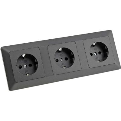 ChiliTec MILOS Conjunto completo de 3 tomadas embutidas para parede (3 tomadas de parede, com proteção contra contatos, 3 tomadas, cor cinzenta ChiliTec MILOS Conjunto completo de 3 tomadas embutidas para parede (3 tomadas de parede, com proteção contra contatos, 3 tomadas, cor cinzenta