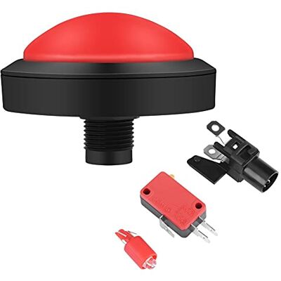 Walfront Botões de LED, 100 mm, botão grande com LED de substituição para consola convexa, micro interruptor e suporte de botão, DC 12 V (botão vermelho) Walfront Botões de LED, 100 mm, botão grande com LED de substituição para consola convexa, micro interruptor e suporte de botão, DC 12 V (botão vermelho)