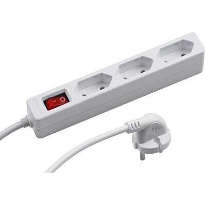 Meister Extensão com 3 tomadas, ficha Euro, 1,4 m, Branca - Power Strip Meister Extensão com 3 tomadas, ficha Euro, 1,4 m, Branca - Power Strip