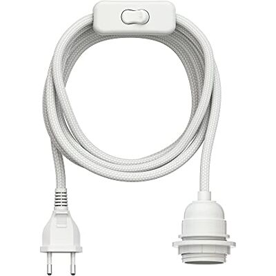 ledscom.de Cabo têxtil LEKA, tomada, interruptor, branco, 3 m, suporte para lâmpadas, 1 x E27 máx. 60W ledscom.de Cabo têxtil LEKA, tomada, interruptor, branco, 3 m, suporte para lâmpadas, 1 x E27 máx. 60W