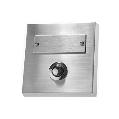 HUBER Botão de campainha de superfície de metal com placa de identificação campainha de superfície I botão de latão cromado campainha porta frontal HUBER Botão de campainha de superfície de metal com placa de identificação campainha de superfície I botão de latão cromado campainha porta frontal