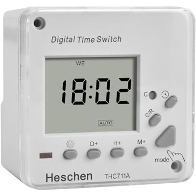 Heschen Interruptor de relé temporizador eletrónico programável semanal com ecrã LCD, , 220-240 VAC, indicador LED, CE Heschen Interruptor de relé temporizador eletrónico programável semanal com ecrã LCD, , 220-240 VAC, indicador LED, CE