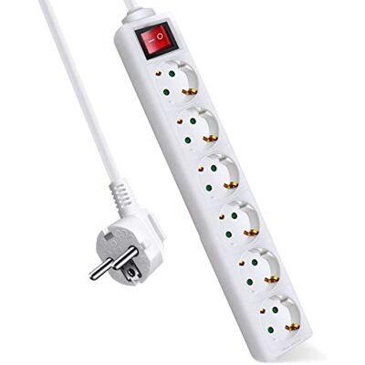 EXTRASTAR Extensão com 6 tomadas e interruptor, cabo 1,5 m, para casa, escritório e viagens, 16 A, 250 V, 3680 W, branco EXTRASTAR Extensão com 6 tomadas e interruptor, cabo 1,5 m, para casa, escritório e viagens, 16 A, 250 V, 3680 W, branco