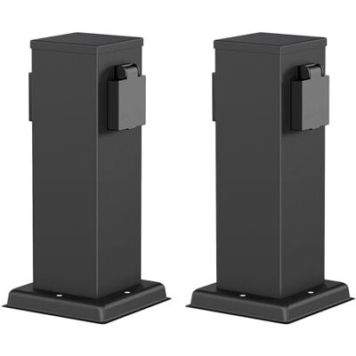 ledscom.de 2 tomadas de jardim coluna Polly para exterior, IP44, 2 vias, aço inoxidável, preto, angular, 27 cm ledscom.de 2 tomadas de jardim coluna Polly para exterior, IP44, 2 vias, aço inoxidável, preto, angular, 27 cm