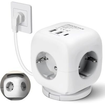 Aigostar Cubo Réguas de Tomadas com Interruptor Régua 3 Tomadas, USB 2A+1C, Cabo de 1,5M Réguas, Escritório, Casa Aigostar Cubo Réguas de Tomadas com Interruptor Régua 3 Tomadas, USB 2A+1C, Cabo de 1,5M Réguas, Escritório, Casa